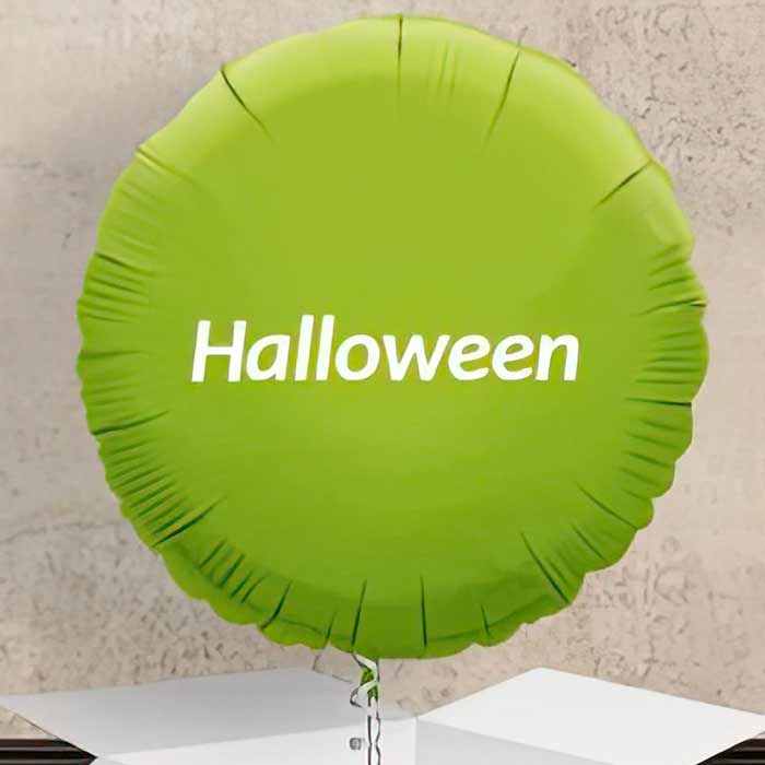 Personalised Halloween Foil Balloons in Bright Green with Fun Halloween Design