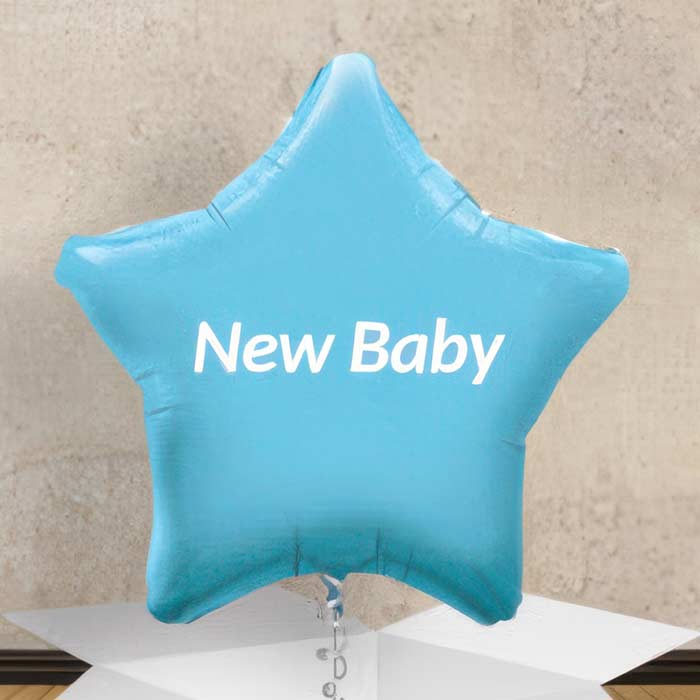 Blue Star Balloon with 'New Baby' Message, Perfect for Celebrating New Arrivals
