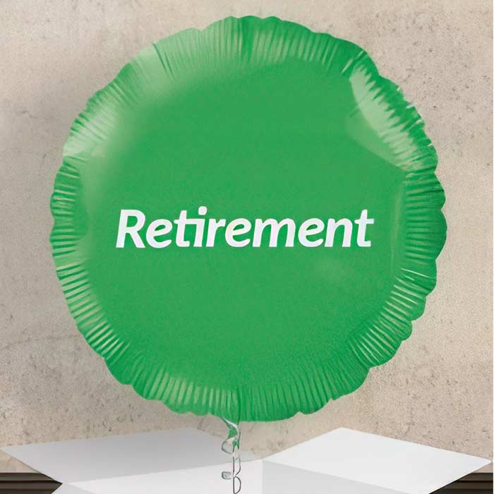 Personalised Retirement Foil Balloons in vibrant green colour for celebrating retirements