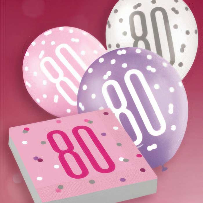 Pink Glitz 80th Birthday Party Supplies | Balloon | Decoration | Pack