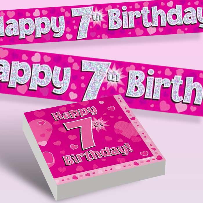 Pink Happy 7th Birthday Girl Party Ideas and Supplies