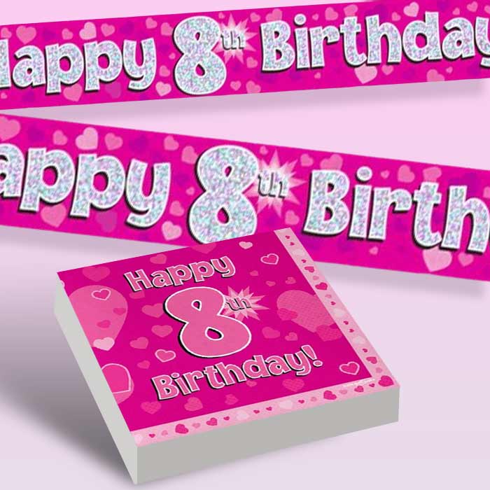 Pink Happy 8th Birthday Girl Party Ideas and Supplies