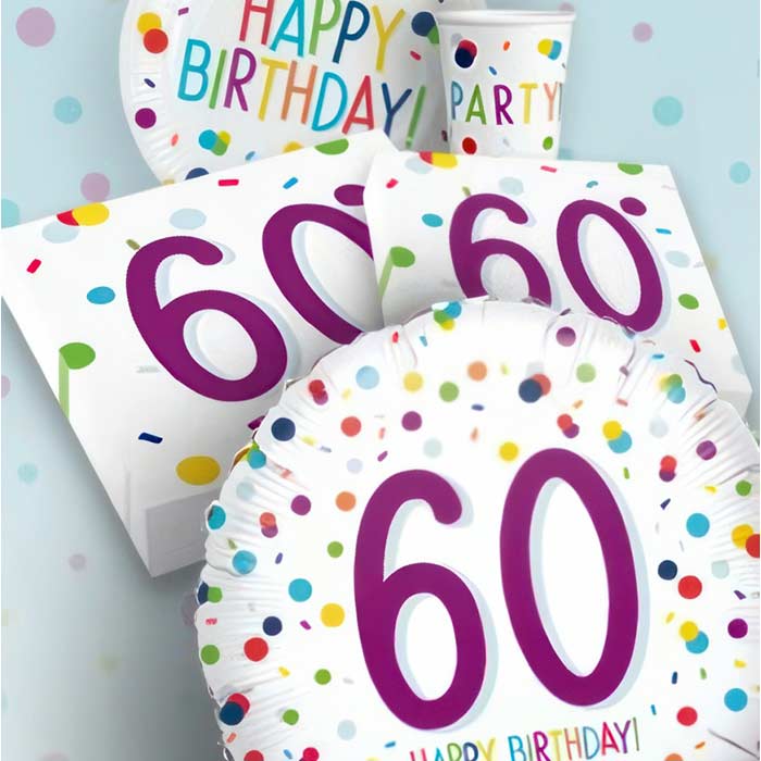 Rainbow Colourful Confetti 60th Birthday Party Decorations and Party Supplies