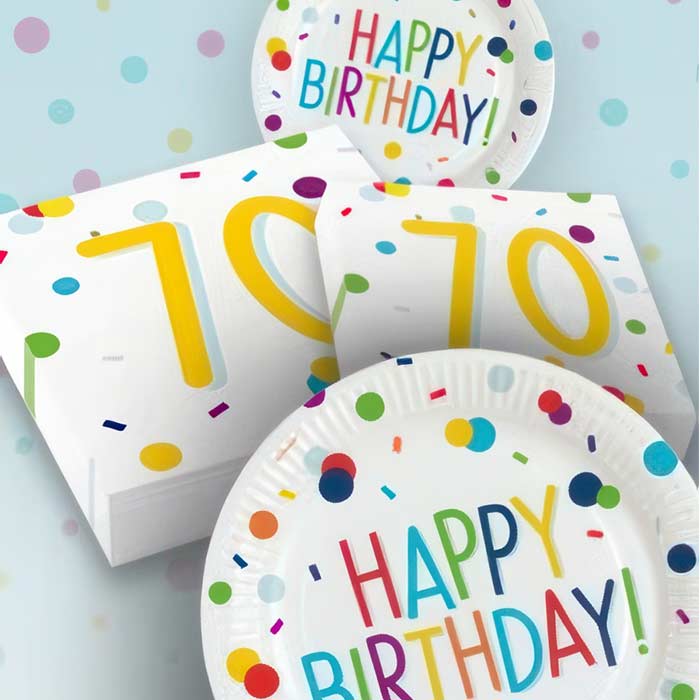 Rainbow Colourful Confetti 70th Birthday Party Decorations and Party Supplies