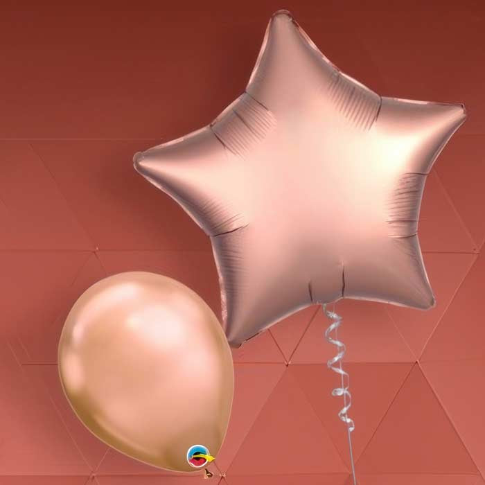 Collection of Rose Gold Helium Balloons including star and round shapes for celebrations and events