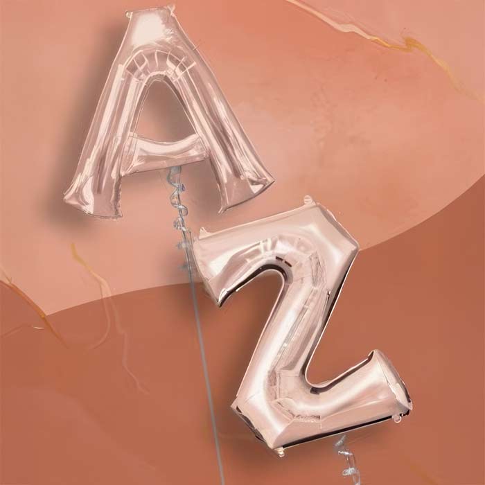 Rose Gold Foil Letter Balloons in A and Z shapes, perfect for personalizing events and celebrations