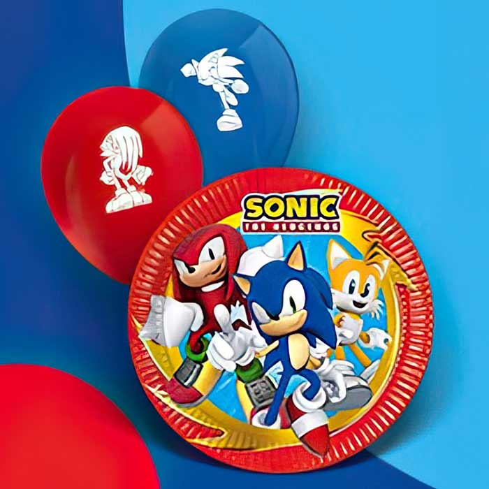 A selection of Sonic the Hedgehog themed party supplies