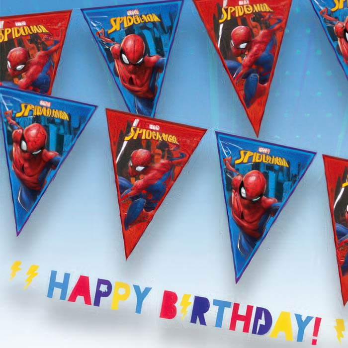 Colorful Superhero Banner featuring Spider-Man for festive birthday celebrations