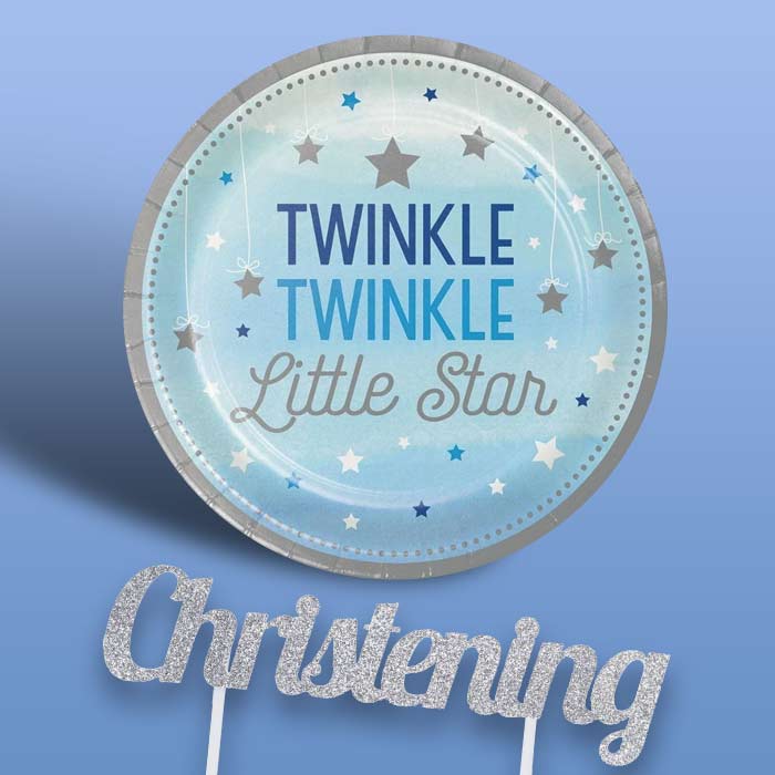 Twinkle Little Star Blue Christening Party Supplies | Balloons | Decorations | Pack