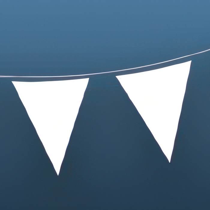 White Bunting flags elegantly hanging, perfect for enhancing any event with simplicity and sophistication
