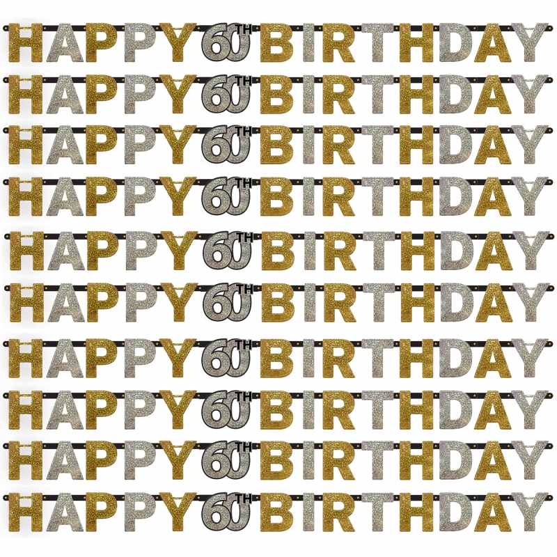 Gold Sparkle 60th Birthday Paper Letter Banner | Party Save Smile