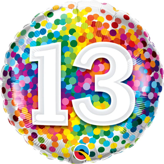 Rainbow Confetti 13th Birthday Foil Balloon 43cm | Party Save Smile
