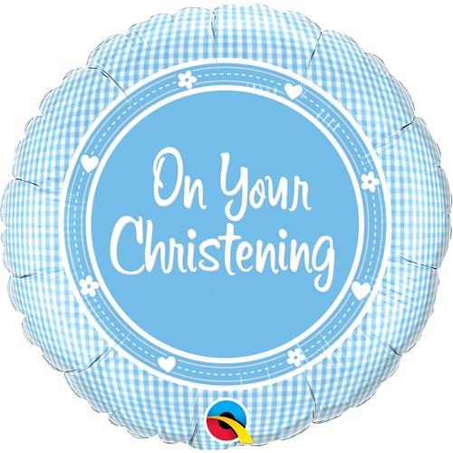 On Your Christening Blue Plaid Foil Balloon 18 Inch | Party Save Smile
