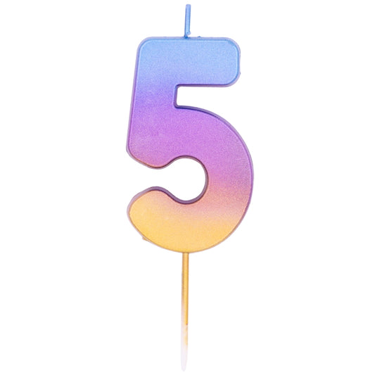 Number 5 Birthday Cake Candle - Rainbow Ombre | Party Save Smile