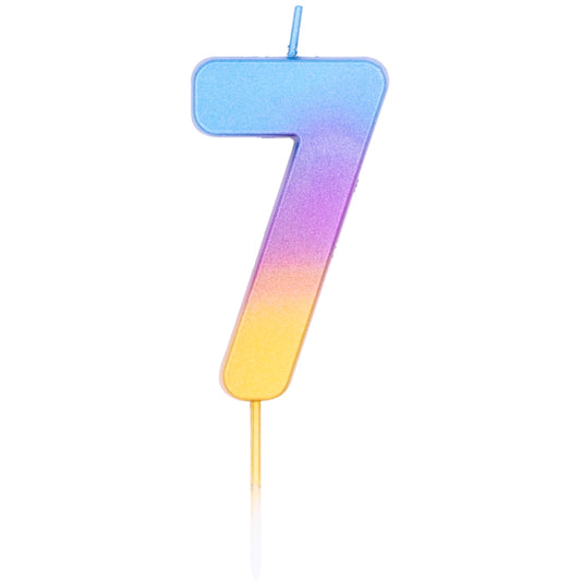 Number 7 Cake Candle - Rainbow Ombre | Party Save Smile