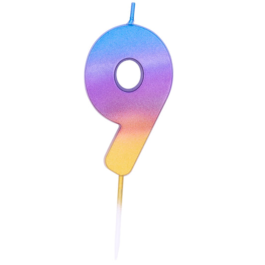 Rainbow Ombre Number 9 Birthday Cake Candle | Party Save Smile