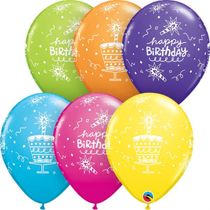 Colourful Birthday Cake and Candles 11 Inch Latex Balloons