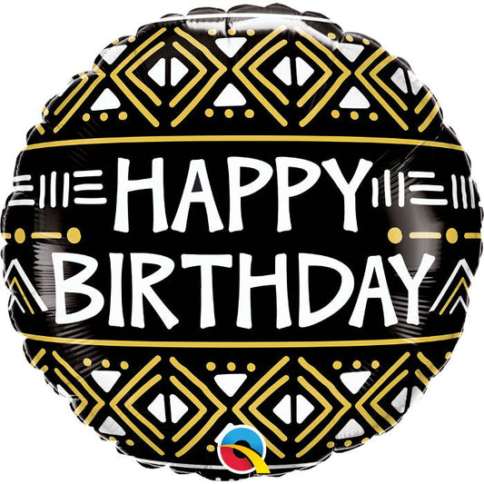 Mud Cloth Print Happy Birthday Foil Balloon.