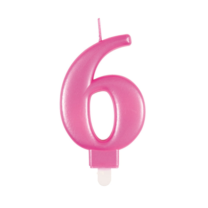 Pink Metallic Number 6 Cake Candle: 6th Birthday Candle | Party Save Smile