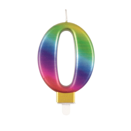 Rainbow Metallic Candle Number 0 | Party Save Smile