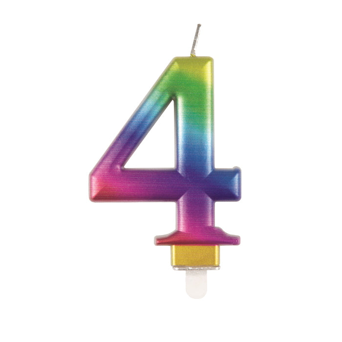 Metallic Rainbow Cake Candle Number 4 | Party Save Smile
