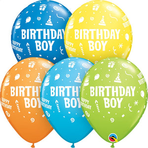 Colourful Birthday Boy 11 Inch Qualatex Latex Party Balloons
