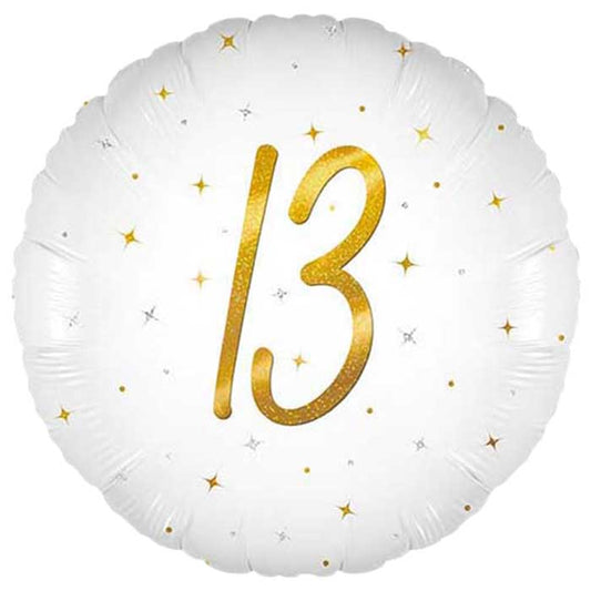 White and Gold 13th Birthday Foil Balloon 45cm | Party Save Smile