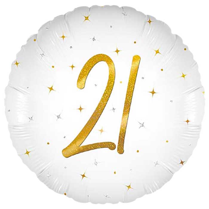 White and Gold 21st Birthday Foil Balloon 45cm | Party Save Smile