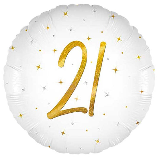 White and Gold 21st Birthday Foil Balloon 45cm | Party Save Smile