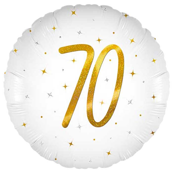 White and Gold 70th Birthday Foil Balloon 45cm | Party Save Smile