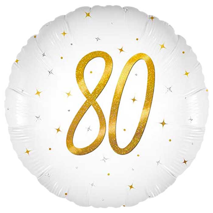 White and Gold 80th Birthday Foil Balloon 45cm | Party Save Smile