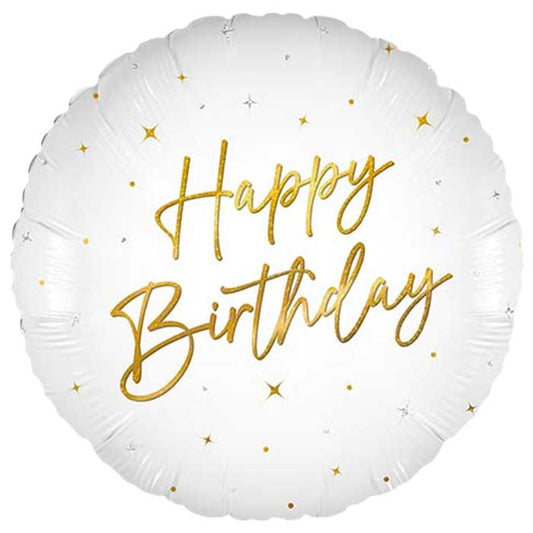 White and Gold Happy Birthday Foil Balloon 45cm | Party Save Smile