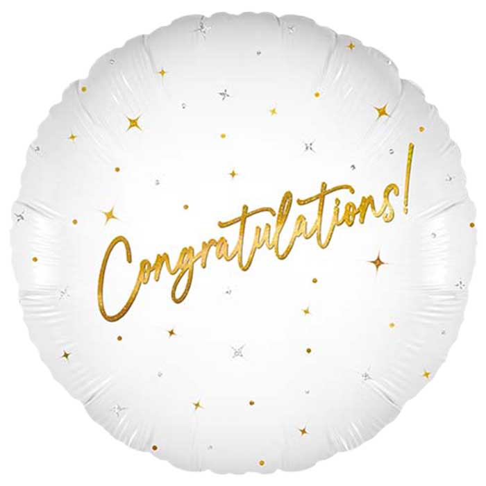 White and Gold Congratulations Foil Balloon 45cm | Party Save Smile