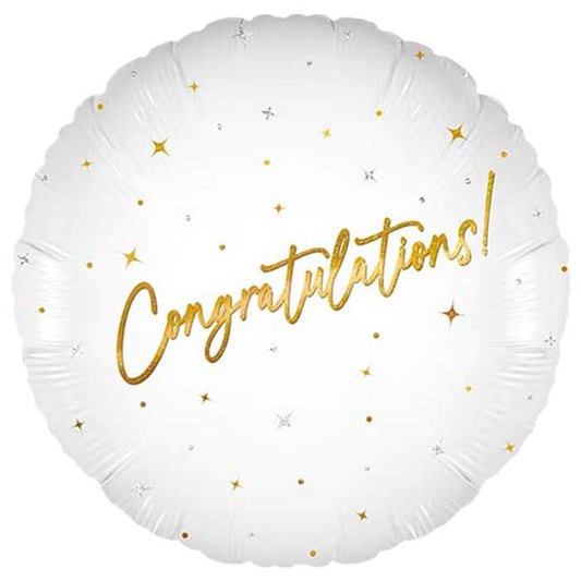 White and Gold Congratulations Foil Balloon 45cm | Party Save Smile