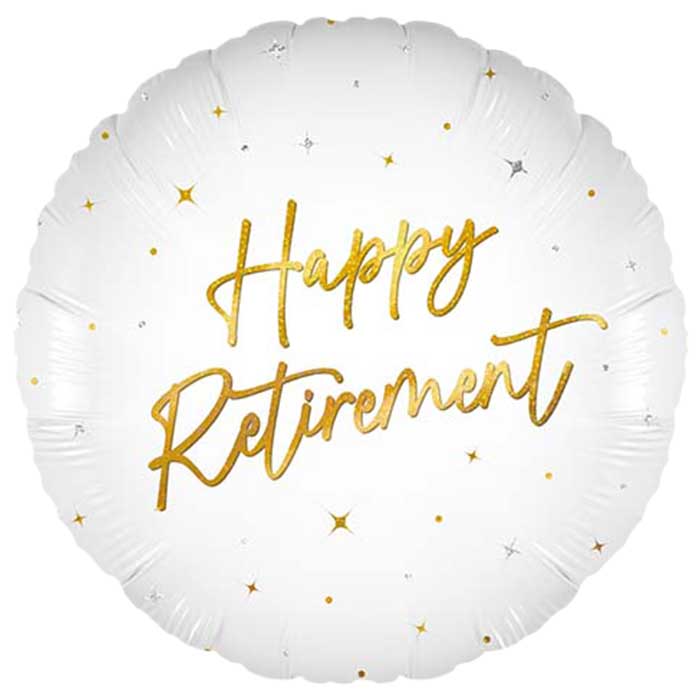 White and Gold Happy Retirement Foil Balloon 45cm | Party Save Smile