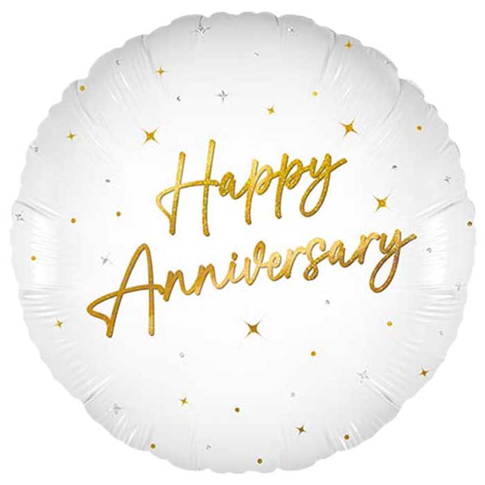 White and Gold Happy Anniversary Foil Balloon 45cm | Party Save Smile