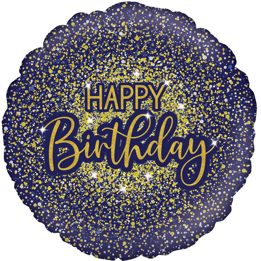 Navy Blue & Gold Glitter Birthday Foil Balloon 18 Inches | Party Save Smile