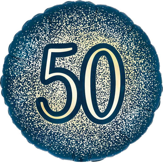 Navy and Gold 50th Birthday Foil Balloon 18 inches | Party Save Smile