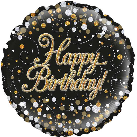 Black and Gold Holographic Birthday Foil Balloon 18 Inch | Party Save Smile
