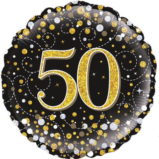 Black and Gold 50th Foil Balloon 18 Inches | Party Save Smile