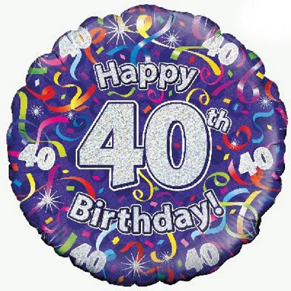 Purple Streamers Happy 40th Birthday Foil Balloon 18 Inch | Party Save Smile