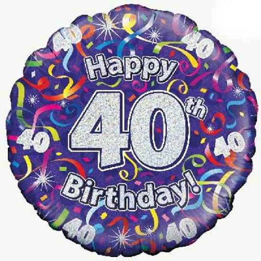 Purple Streamers Happy 40th Birthday Foil Balloon 18 Inch | Party Save Smile