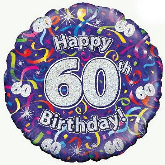 Purple Streamers Happy 60th Birthday Foil Balloon 18 Inch | Party Save Smile