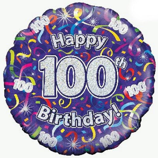 Purple Streamers Happy 100th Birthday Foil Balloon 18 Inch | Party Save Smile