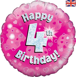 Happy 4th Birthday Pink Foil Balloon 18 Inches