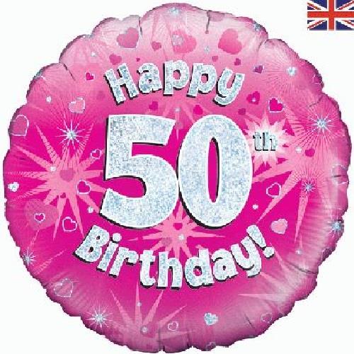 Happy 50th Birthday Pink Foil Balloon 18 Inch | Party Save Smile