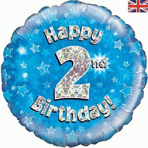 Happy 2nd Birthday Blue Foil Balloon 18 Inch