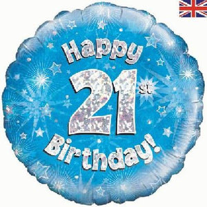 Happy 21st Birthday Blue Foil Balloon 18 Inch
