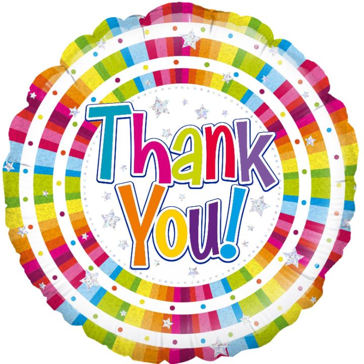 Thank You Bright Holographic Stripes Foil Balloon 18 Inch | Party Save Smile