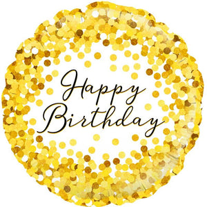 Gold Confetti Happy Birthday Foil Balloon 18 Inch